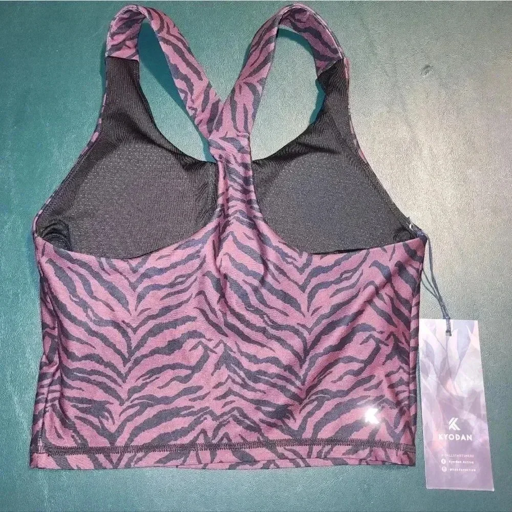 NWT! KYODAN Active Purple Zebra Striped Sports Bra Athletic Top XS